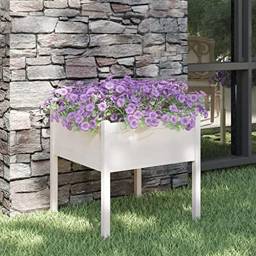 homiuse Pot de fleurs, blanc, 70 x 70 x 70 cm, en bois de pin massif, surélevé, grand, extérieur, haut, colonne de plantes