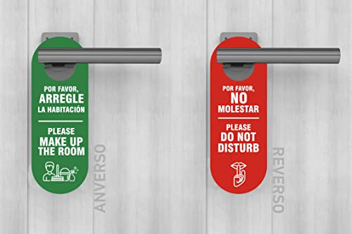 Oedim Pack 12 Carteles para Puertas con Texto Por Favor no Molestar y Por Favor Arregle la Habitación por Ambos Lados, 8x25cm, Colgador en color Rojo y Verde, Modelo Circular Cerrado
