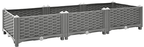 vidaXL Hochbepflanzter für den Garten, 120 x 40 x 23 cm, Hellgrau, Rattan-Muster, Polypropylen, rechteckig, für den Außenbereich