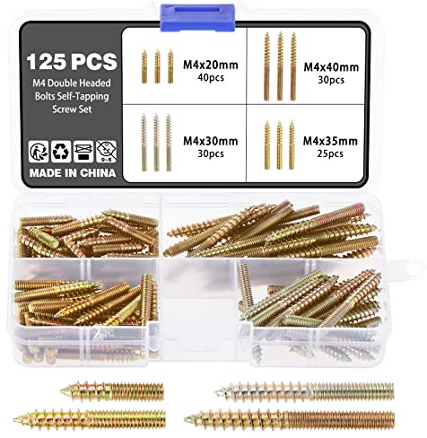 Knpwer 125 Pcs M4 Vis Double Filetage Boulon Longueur,Double Tête Autotaraudeuse,Boulon Fileté à Double Extrémité, À Double Extrémité Bois Pour Bois Meubles Fixation Cheville