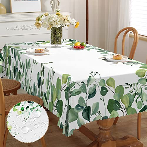 iEvery Tischdecke Abwaschbar, Eukalyptus Gartentischdecke Wetterfest Floral Table Cloth für Draußen Polyester Tischdecke Rechteckig Waterproof für Outdoor Gartentisch Küche Garten Party 150x220 cm