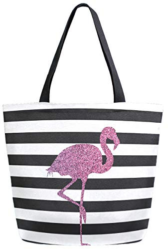 FJAUOQ Belle impression de flamant rose étincelant Extra Large Canvas Market Beach Travel Réutilisable Grocery Shopping Tote Bag Portable Storage HandBags