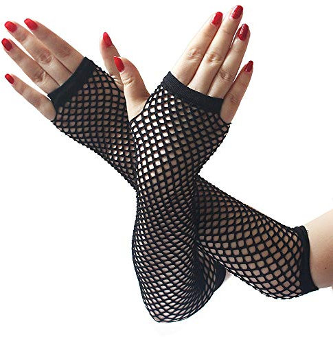 Costume Lace High Gloves Neon Elasticity Sexy Arm Warmers Women Black Lace (Black, One Size)