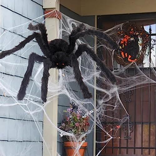 Allegorly Halloween Riesenspinne Halloween Haarige Spinne Halloween Deko Riesen Spinne Glühenden Augen Gruselige Plüsch Spider für Halloween Geisterhaus Deko Karneval Riesenspinnen Requisiten