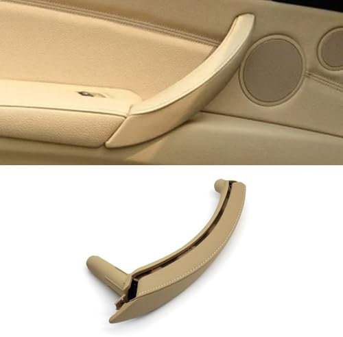 Goodithy Leather Door Handle Assembly Passenger Side Left/Right Interior Door Pull Handle Trim Replacement for BMW X5 E70 X6 E71 E72 2007-2013 (Beige Left)