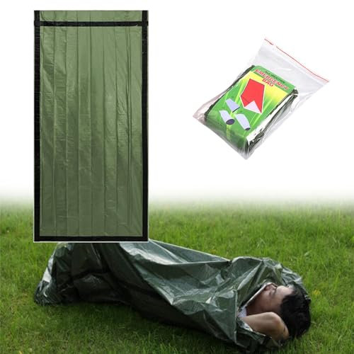 Biwaksack,Fluchtrucksack,Notfall Schlafsack,Notfall Biwaksack,Survival Schlafsack, Notfall überleben Schlafsack,Wasserdichter Leichter Schlafsack,Hitzeabweisend Und Kälteschutz,213×91cm,Grün