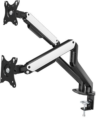THEGA LCD TV 360 Grad Drehbarer Rahmen Bodenständer - Dual-Monitorhalterung Für 17-32-Zoll-Bildschirme, Hält Bis Zu 9 Kg Pro Arm, Mechanische Feder Höhenverstellbare Dual-Monitor-Tischhalterung