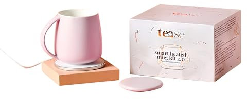 Tease Heated Coffee Mug Kit 2.0 Temperature Control Smart Self Heating Travel Coffee Mug with Charging Pad for Phone & Airpods, Grey Lilac, 12oz