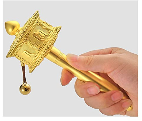 Handkurbelnde buddhistische Gebetsmühle Handgebetsmühle Buddhistische Gebetsmühle Handheld-Gebetsmühle mit Holzgriff Beten, Segen, Meditation, Yoga (Farbe: Gold, Größe: Klein) ( Color : Gold , Size :