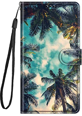 Everainy Kompatibel für Fairphone 5 Hülle Silikon Leder Flip Case Cover Kartenfach Kickstand Klappbar Muster Motiv Tasche Magnetisch Hüllen Bumper Handyhülle (Kokosnuss Baum)