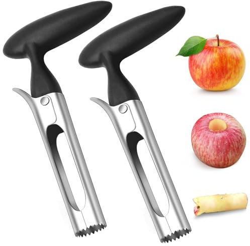 Diompirux 2 Stücke Premium Apfelentkerner Set, Edelstahlklinge in Lebensmittelqualität und langlebigem und ABS-Griff, einfaches Entfernen des Kerns, für birnen, Paprika, Fuji, für Home, Küche, Schwarz