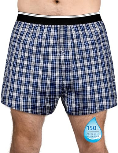 TIICHOO Inkontinenz Pants Männer Waschbar Saugfähigkeit Inkontinenz Slip Herren Boxershorts 1er Pack(Large, 1 Blau Kariert)