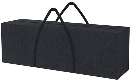 YoungBee Garden Cushion Storage Bag, Large Outdoor Furniture Cushion Storage Bags With Handle and Zipper, Waterproof, Anti-UV, Tear-Resistant, Upgraded 420D Oxford Fabric, 125x40x55cm, Black
