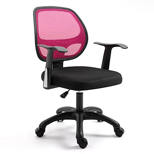 Ergonomischer Netz-Bürostuhl, Computer-Schreibtischstuhl mit Armlehnen, Lordosenstütze, Heimbürostuhl mit mittlerer Rückenlehne, Netzrücken und Sitz (Pink)