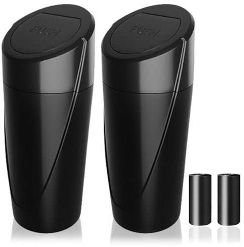 Car Trash Can Bin with Lid - 2 Packs Car Garbage Can Cup Holder - Black Mini Leakproof Vehicle Trash Garbage Can Bin with 40pcs Trash Bags-Car Organizers and Storage for Front Back Seat Accessories