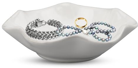 TEKONDA 1 bandeja para joyas de cerámica, color blanco, bandeja decorativa para joyas, soporte para dormitorio, tocador, almacenamiento de joyas