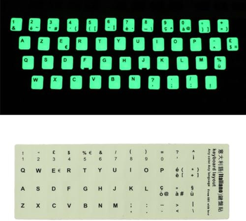 Adesivi da tastiera luminosi che brillano al buio per computer portatile Notebook Desktop, inglese, italiano, tedesco, spagnolo, francese (Italian)