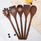 BOTOWI Ensemble d'ustensiles Cuisine en Bois pour la Cuisine, 6 PCS Noyer Noir Naturel cuillères Bois Spatules Spaghetti Serveur louche Ensemble Batterie Cuisine antiadhésive,5 pcs