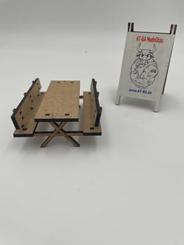 AT-BA Modellbau 220012 Slotcar-Deko Biertischgarnitur mit Rückenlehne 5er Set
