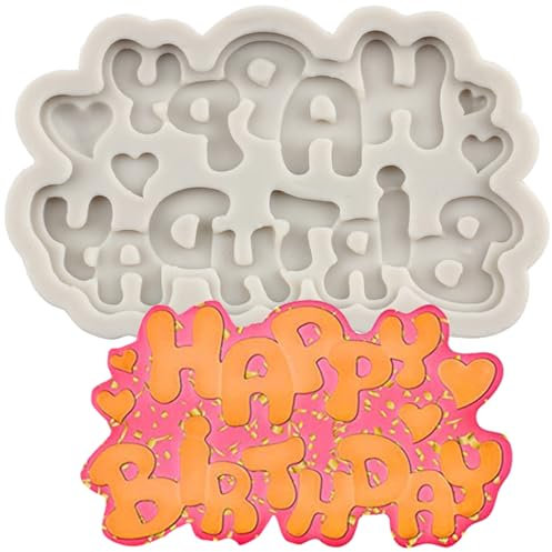 MINFEIDMS Moules en silicone « Happy Birthday » - Moule en silicone - Lettres de l'alphabet - Moules à chocolat pour fête d'anniversaire - Décoration de gâteau - Décoration de cupcakes - Pâte à sucre
