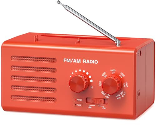 Transistorradio – AM FM Tragbares Radio mit Bestem Empfang, Eingebautem Lautsprecher, Kopfhöreranschluss, unterstützt USB-Stromversorgung/Batteriebetriebenes Radio für Zuhause/Outdoor/Camping(Rot)