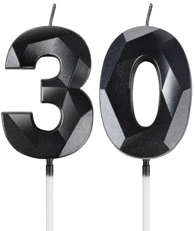 Schwarz Kerzen Zum 30. Geburtstag - 3D Zahl 30 Kerze Für Kuchen, Frauen Männer Geburtstag Dekorationen, Kuchendekorationen Für Geburtstagsfeier Hochzeitstag