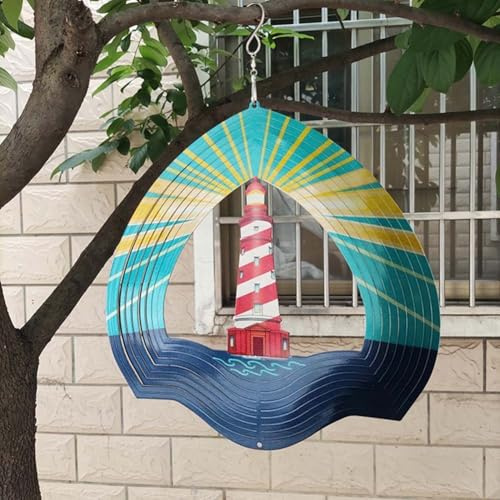 HEBEOT Windspiel 3D Metall Skulptur Windspiel Edelstahl hängende Dekoration für Garten Metall Ornamente für drinnen und draußen (Leuchtturm)