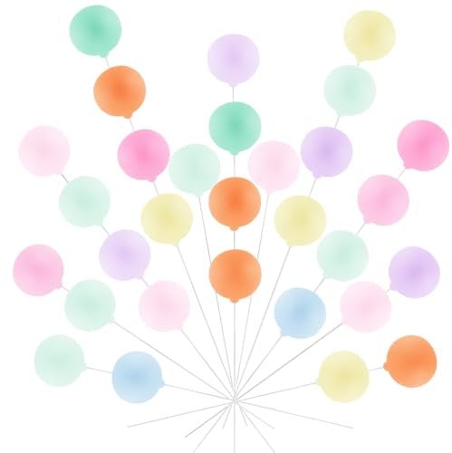 30 Pcs Mini Balloon Cake Topper Rainbow Cake Balls Colorful Balloon Cake Picks Cake Balls Decorations Round Balloon Cupcake Topper Rainbow Cake Toppers for Dollhouse Party Decorations Birthday Wedding