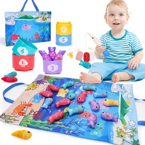 Montessori Spielzeug ab 1 Jahr, Angelspiel ab 1 Jahr Baby Spielzeug 6 12 18 Monate Lernspiele Motorikspielzeug Kinderspielzeug ab 1 2 Jahre Geschenk 1 Jahr Mädchen Junge Fische Angeln Spiel 1 Jahr