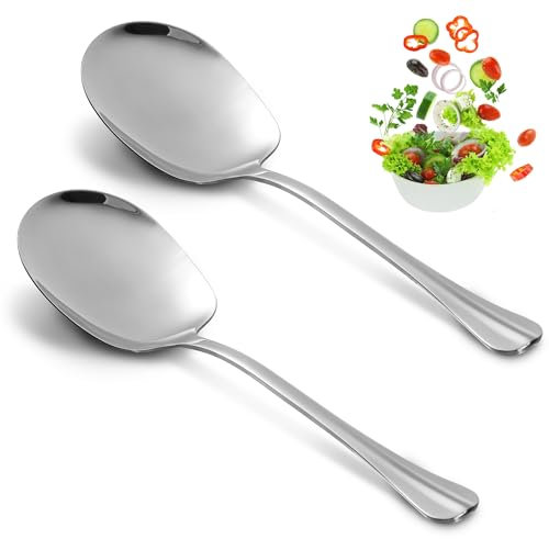 Cuchara de servir de 25 cm, 2 piezas, juego de cubiertos de ensalada de acero inoxidable, cuchara de cocina con asas largas, cuchara de ensalada, cuchara grande, cuchara, cuchara, cubiertos para
