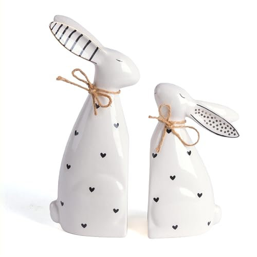 VALERY MADELYN 2 Stück Osterhase für Osterdeko aus Keramik,Ostern Deko Modern,Dekohase für Frühlingsdeko Tischdeko,Ostern Geschenke für Wohnzimmer Party Büro,Weiß,11/16cm(M)