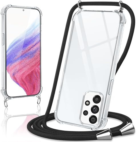 Coiwxmoi Coque avec Cordon pour Samsung Galaxy A53 5G 6,5, Collier Réglable Téléphone Étui Portable Lanyard Case Transparent Souple Silicone TPU Housse Antichoc Protection Cover, Noir