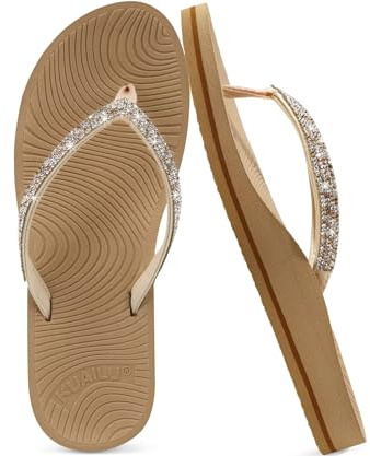 KuaiLu Women's Rhinestone Flip Flops Arch Support Yoga Mat Cushion Sandals | Comfort Fashion Summer Beach Travel Orthotic Walking Thong Sandles Slip on Plantar Fasciitis Indoor Outdoor Shoes Size 3-9