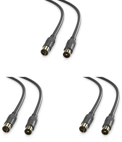 conecto cavo antenna cavo SAT cavo coassiale cavo satellitare TV 0,50 m doppia schermatura, da spina IEC a presa IEC, per HDTV, ricevitore, satellite, DAB, radio, nero (Confezione da 3)