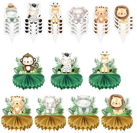 EHDWXVZM 7 Jungle Animal Ornamente Und 24 Tierkarton, Jungle Animal Birthday Decoration, Wildlife Decoration, Geburtstagsfeierdekoration.