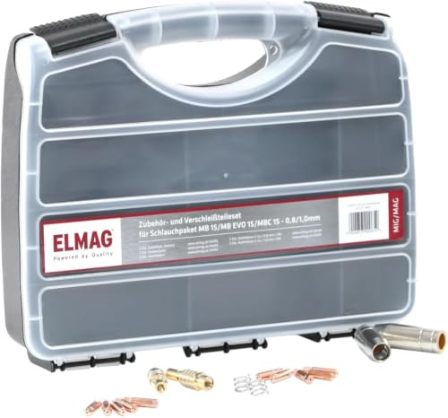ELMAG Zubehör- und Verschleißteileset MB 15 / MB EVO 15 / MBC 15 | 0,8/1,0 mm | inkl. Gashülsen, Düsen, Haltefedern & Koffer | für MIG/MAG-Schlauchpakete