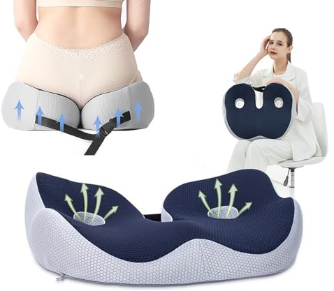 KHCY Autositzkissen, Steißbein-Orthopädische Sitzkissen für Steißbeinschmerzen, Ischias-Schmerzlinderung, Hämorrhoiden, Memory-Schaum-Kissen mit verstellbaren Gurten für Bürostuhl, Rollstuhl, Gaming
