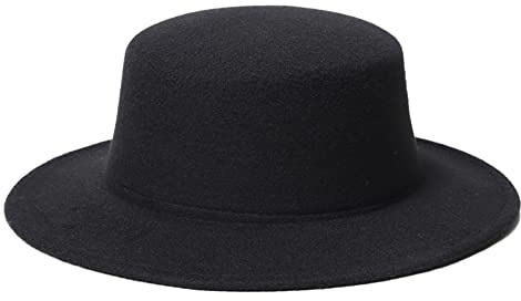 VASANA Schwarze Klassische Fedora Hut Flat Top Breite Rand Jazz Hüte Kirche Derby Cap für Männer und Frauen Kopf Umfang 22-22.8in