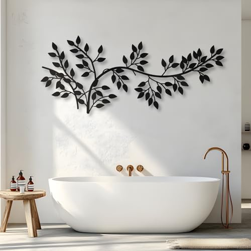 Metall Wanddeko Schwarz eleganter Baum Efeu, schwarze Wanddeko Wandzweig Wanddekoration Wohnzimmer Bilder aus Metall für Wanddekoration Wohnzimmer, Schlafzimmer, Flur und Treppe, Natur-Wohndekor(