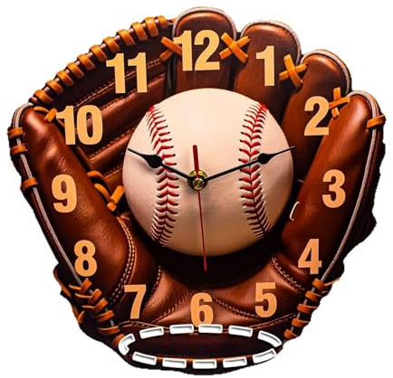 Allayu Baseball Uhr, baseballförmige Uhr, geräuschlos, einfache Wandmontage, 3D, wasserdicht, perfekt für Wohn und Esszimmer