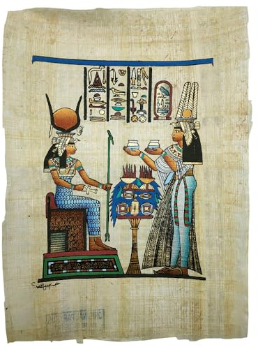 Ägyptischer Papyrus Original, handgemalt, Göttin Hathor und Königin Nefertari, ägyptische Kunst, 22 x 33 cm