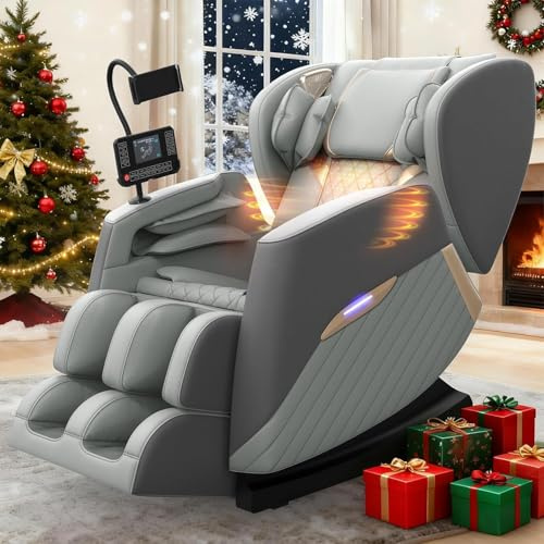 Srfzluxy Massage Chair, Full Body Massage Chair with Heating,8 Airbags,14 Fixed Rollers, Calf & Foot Massage,Bluetooth Speaker,Control Panel,Phone Holder, for Family & Friends Use (Ivory Grey)