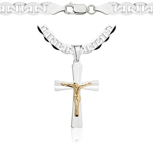 AMAR ZELYA ketten für herren silber 925 Kreuz Kette- panzerkette massive mit Kreuz- königskette- men schmuck, italienische Qualität