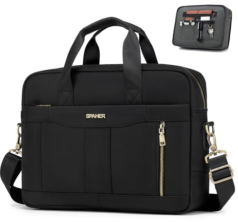 SPAHER Cartable Homme Cuir Malette Sacoche Ordinateur Homme 14/15,6 Pouces Sacoche Travail Business Besace Sac Porte Document Sacs à Main Bandoulière Messenger Bag pour Affaire Voyage