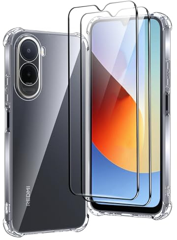 Fhyeugfy Hülle für Xiaomi Redmi A7 Pro mit 2 Stück Panzer Schutz Glas, Vollständiger Kameraschutz, Transparent Kratzfest Schutzhülle Dünne Weiche TPU Silikon Durchsichtige Case
