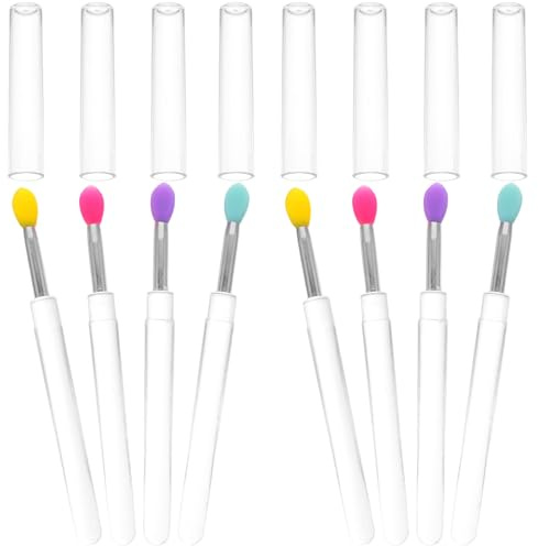 CIMAXIC 8pcs Silicone Lip Applicators Lip Brush Portable Small Size with Caps for Applying Balm and Glaze Daily Use Makeup Tools