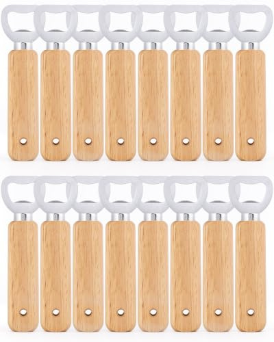 Acual 16Pcs Wooden Bottle Openers,Handheld Beer Bottle Openers | Wooden Bottle Openers With Stainless Steel Heads, Ergonomic Handles And Hanging Holes For Drinks Cider Bar Home Gadgets