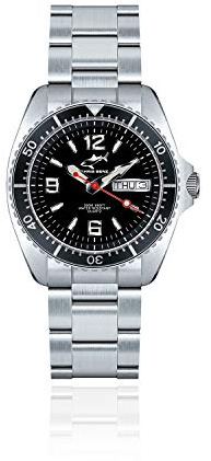 CHRIS BENZ ONE Medium 200M Taucheruhr mit Metallband, Tintenfischschwarz, schwarze Lünette