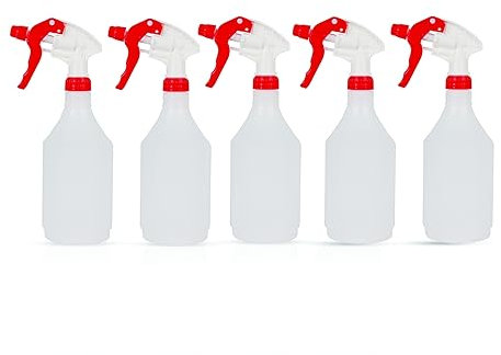 DCS Pack of 5 Plastic Water Spray Bottles for Cleaning 750ml – Hand Trigger Empty Spray Bottles for Gardening and Home Cleaning – Heavy duty Industrial Refillable Mist Spray Bottle (Red)