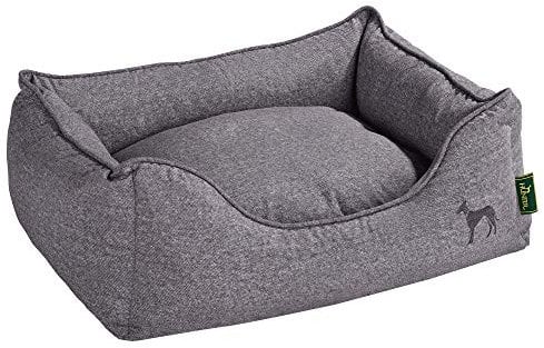 HUNTER Boston Hundesofa, Hundebett, Wendekissen mit Plüschbesatz,pflegeleicht, 120 x 80 cm, grau